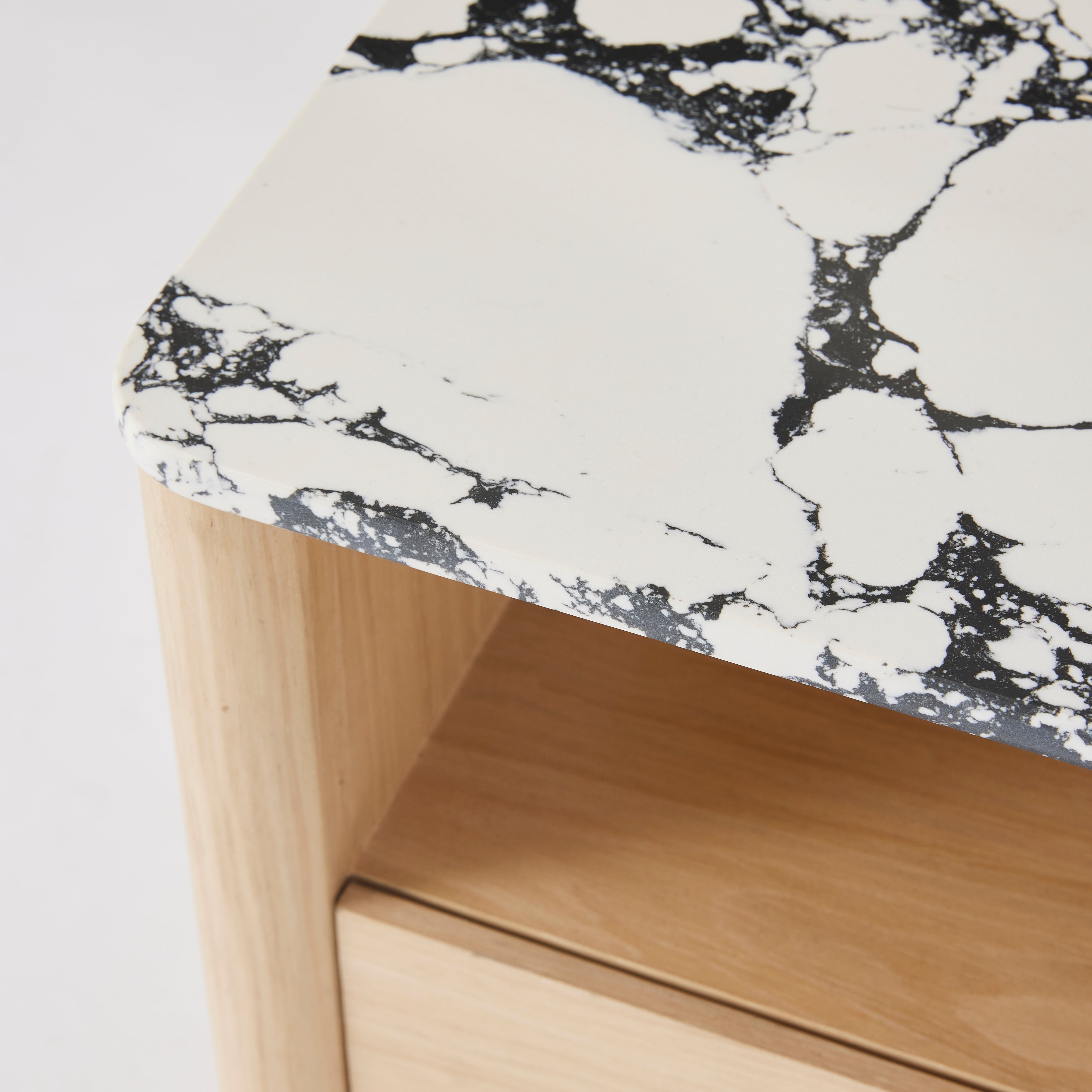 Oscar B&W Marble Oak Bedside Table