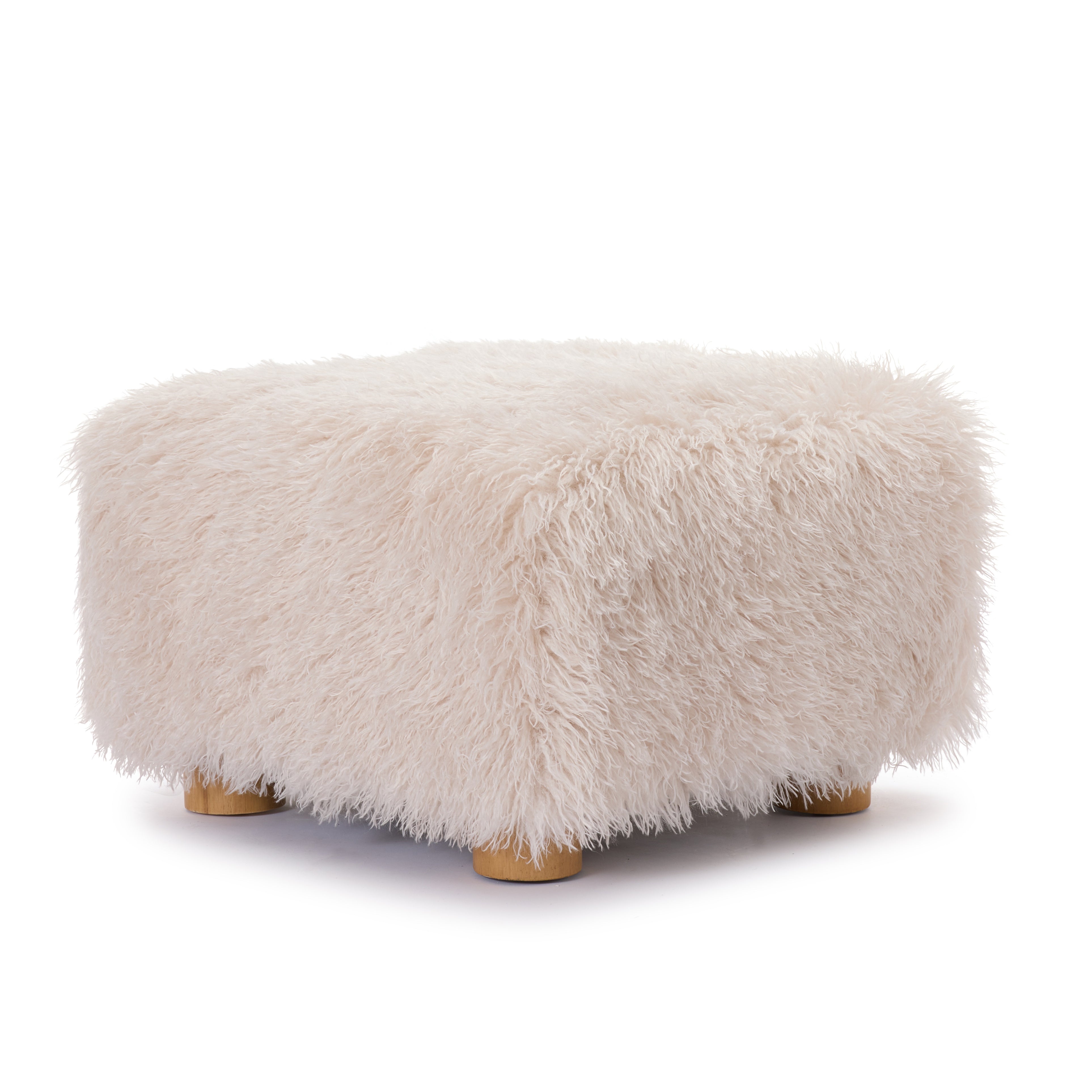 Kristoff Ivory Fur Ottoman