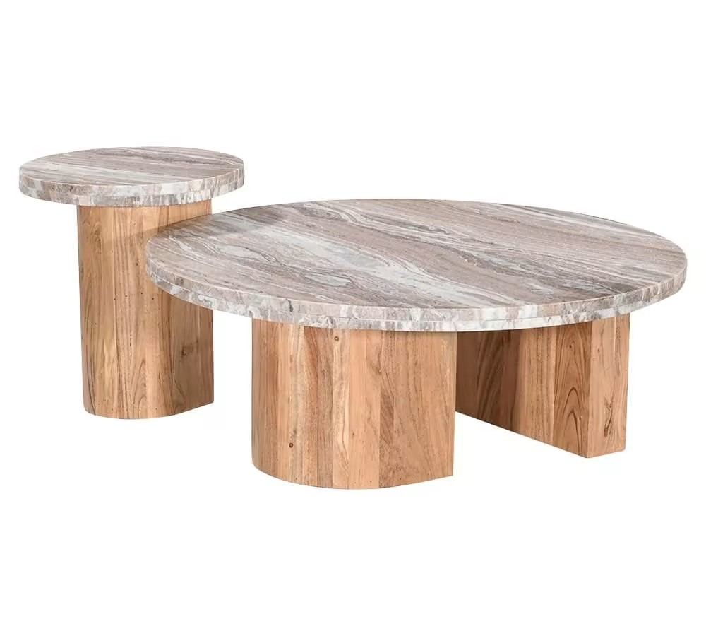 Alfred Toronto Marble & Acacia Wood Coffee Table - 104 cm Natural