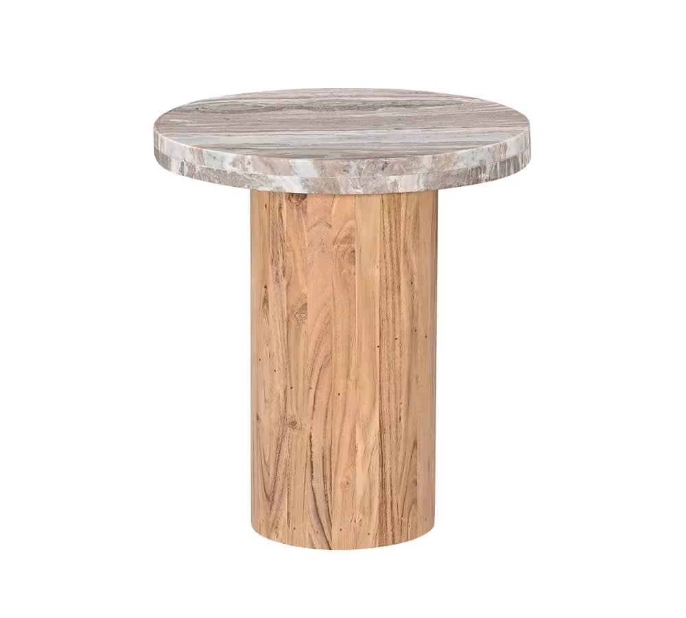 Alfred Toronto Marble & Acacia Wood Side Table - 46 cm