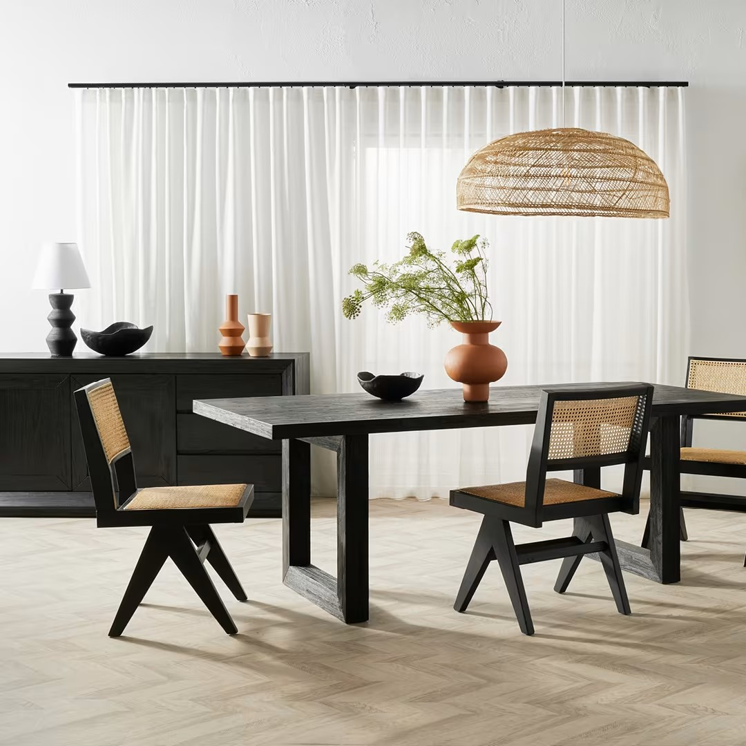 Azul Dining Armless Chair Black and Rattan