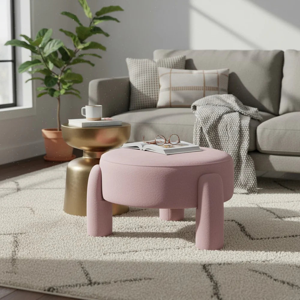 Cresent Velvet Stool - Rich Blush