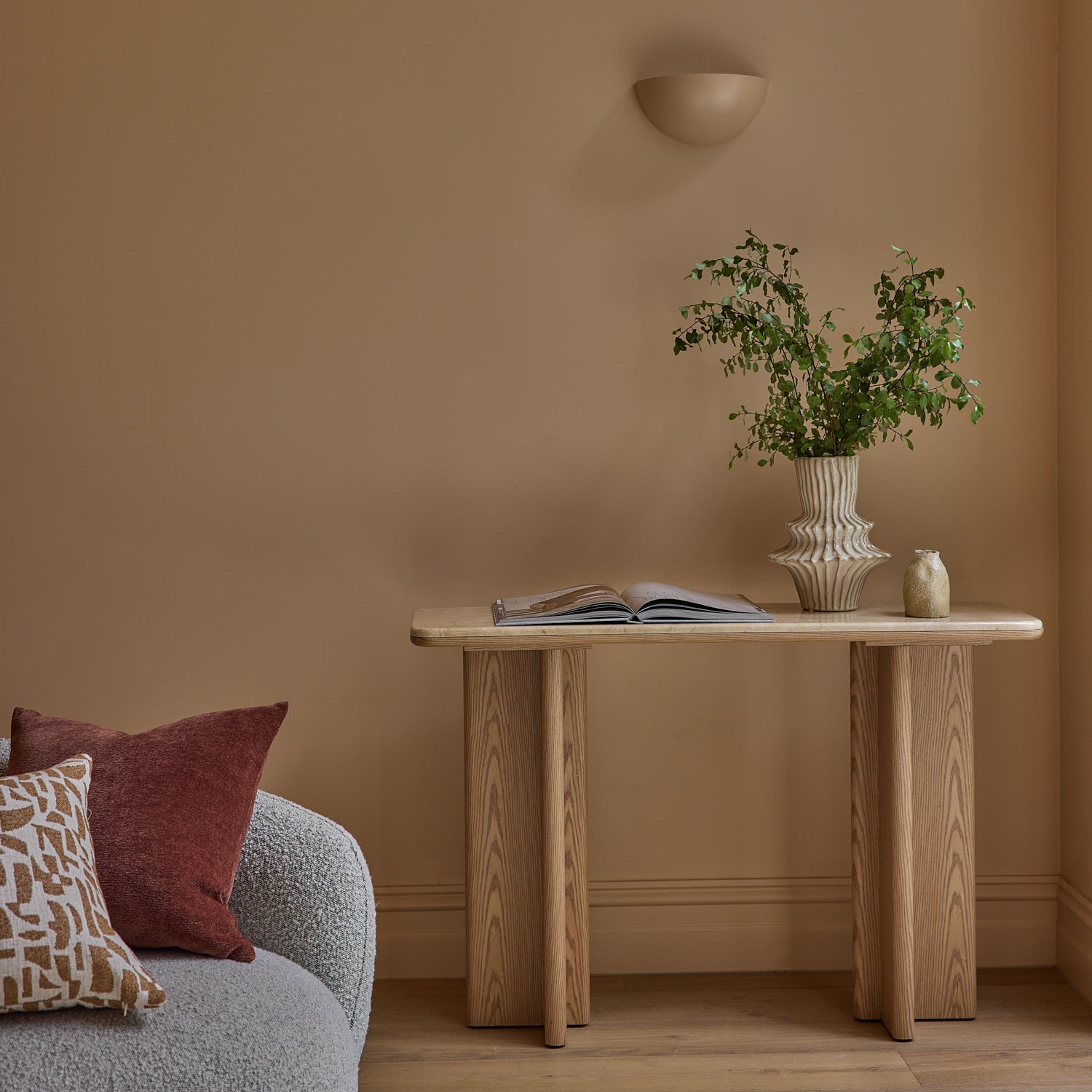Carlyle Brown Marble/Oak Console Table