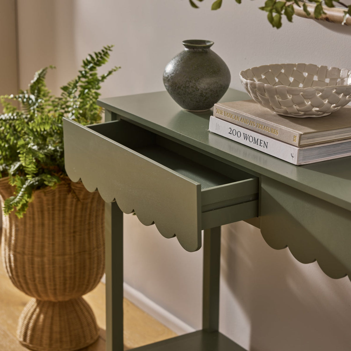 Lucille Sage Scallop Console Table - Sage Green