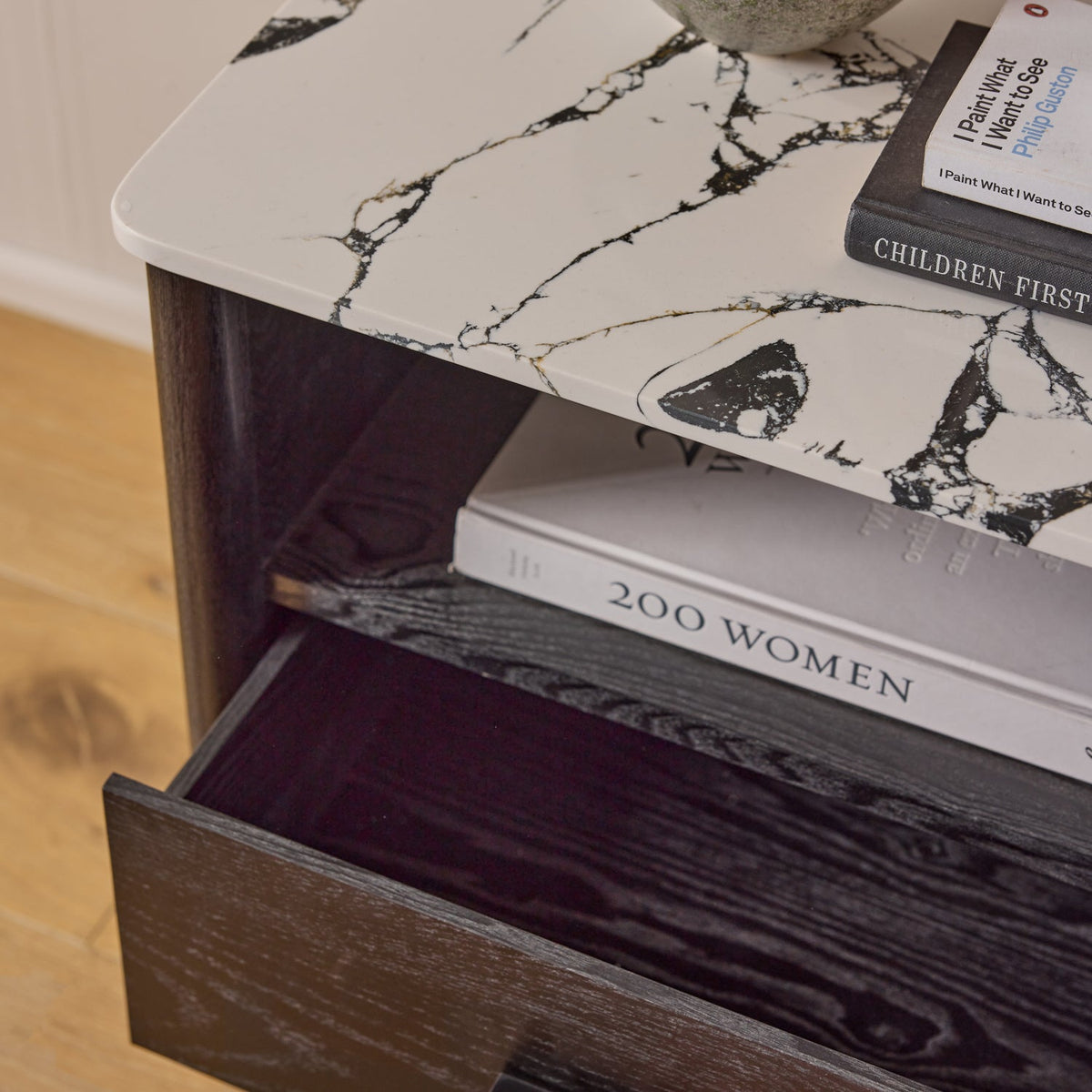 Oscar B/W Black Bedside Table