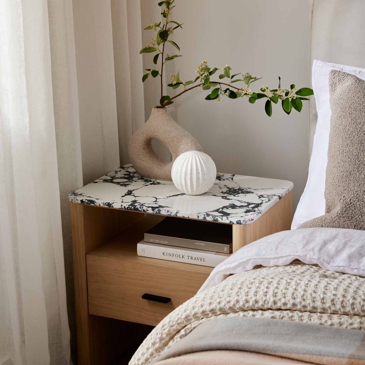 Oscar B&W Marble Oak Bedside Table