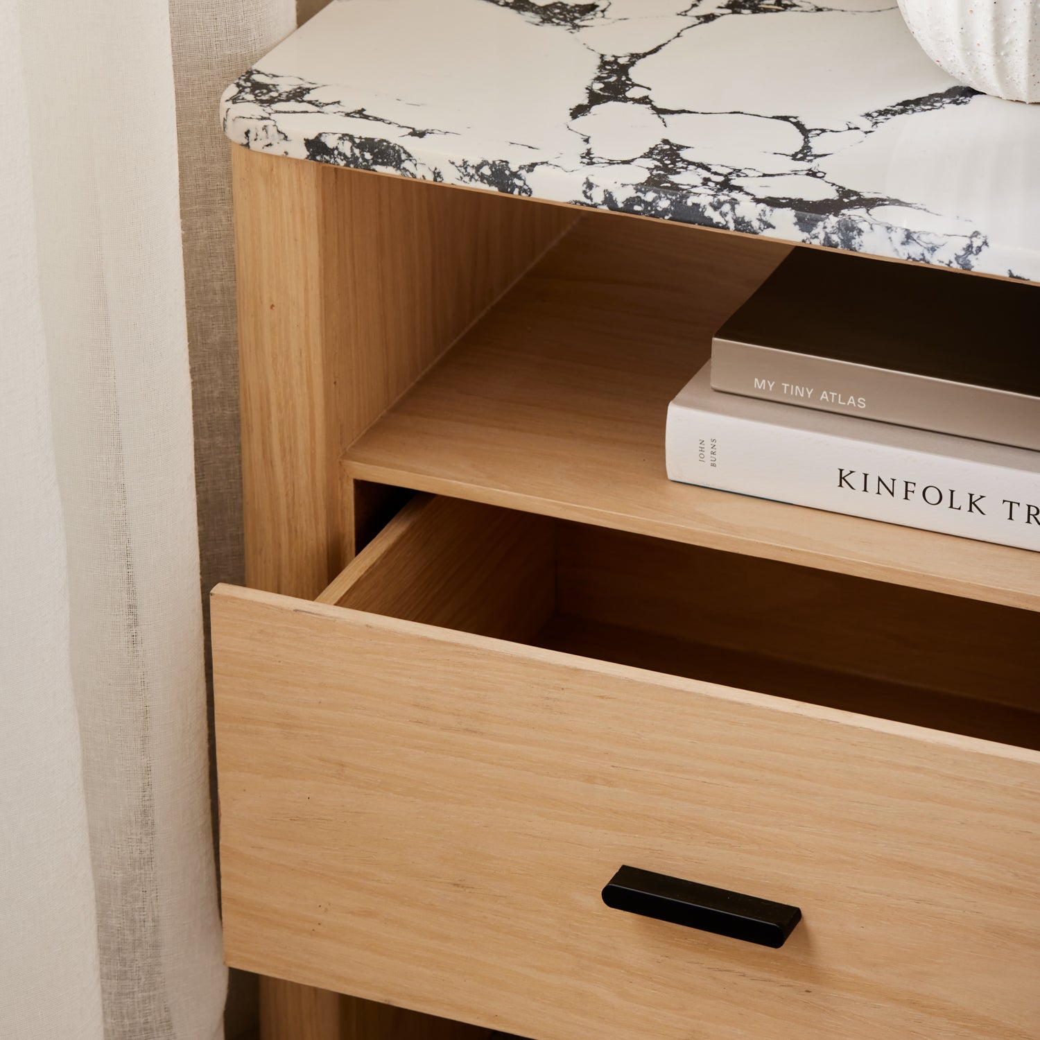 Oscar B&W Marble Oak Bedside Table
