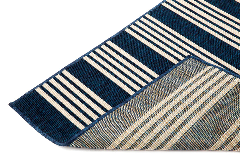 Mariona Blue Striped Outdoor Rug