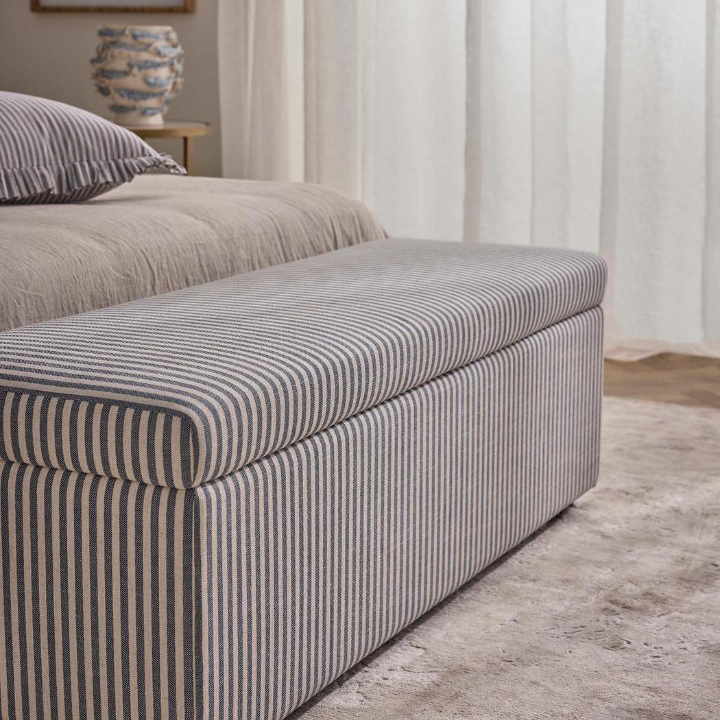 Newport Storage Ottoman White & Blue Pin Stripe