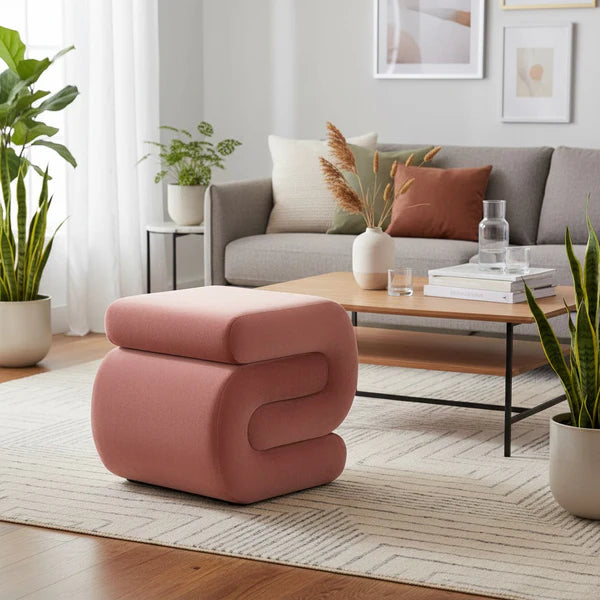 Serpentine Velvet Ottoman - Rose Gold