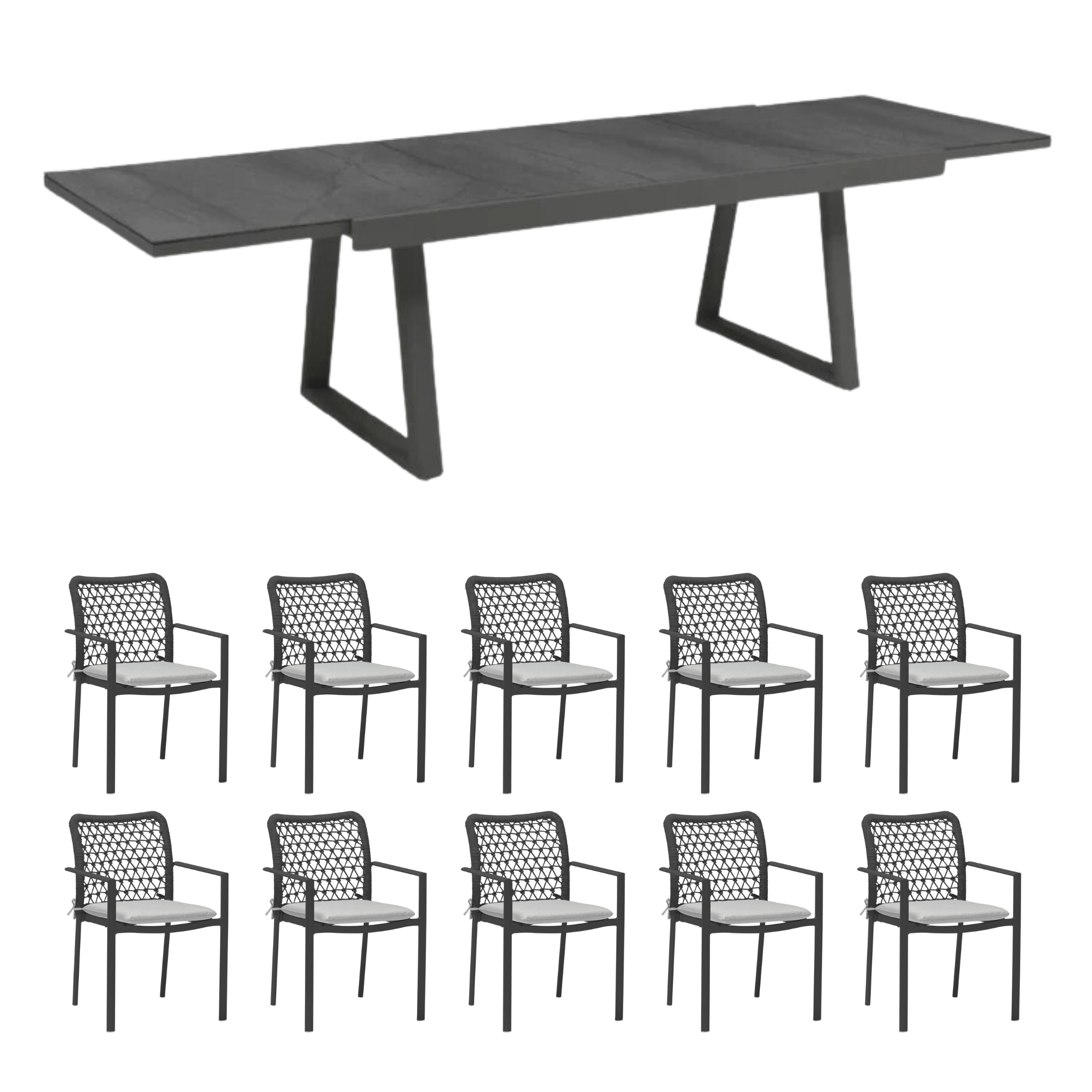11 piece Verona Outdoor Dining Table Set - Charcoal