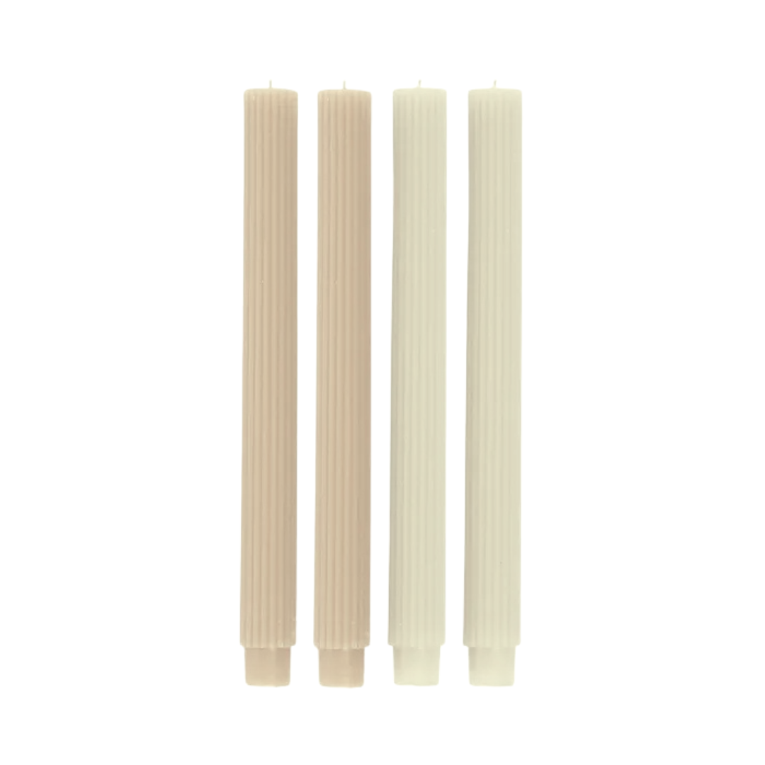 Ribbed S/4 Candle in pale grey and latte (box of 4)