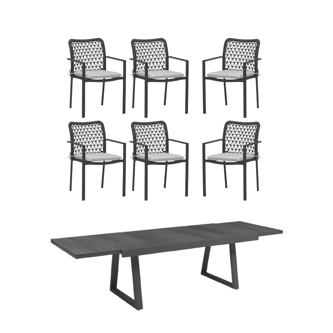 7 piece Verona Outdoor Dining Table Set - Charcoal
