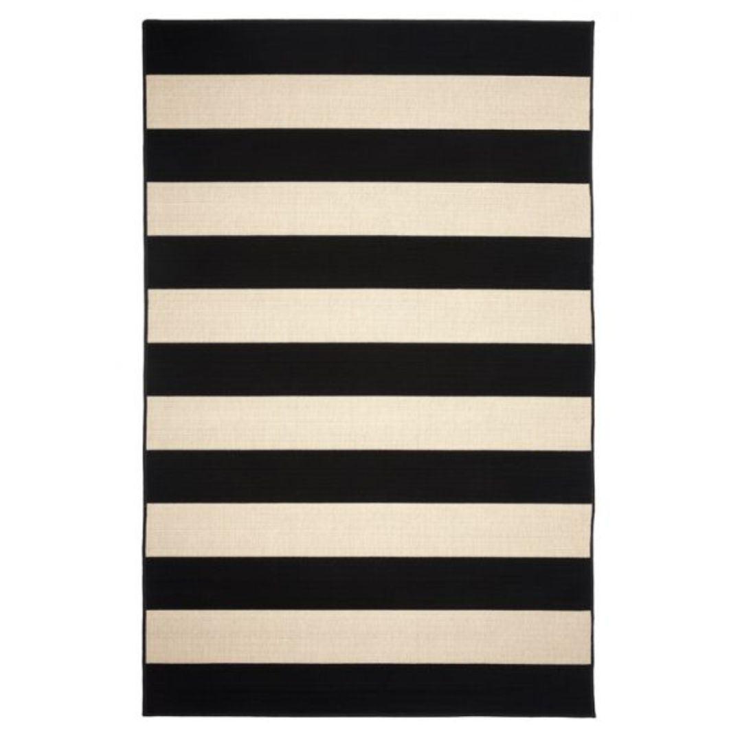 Nyoma Black & Cream Striped Outdoor Rug - Olan Living