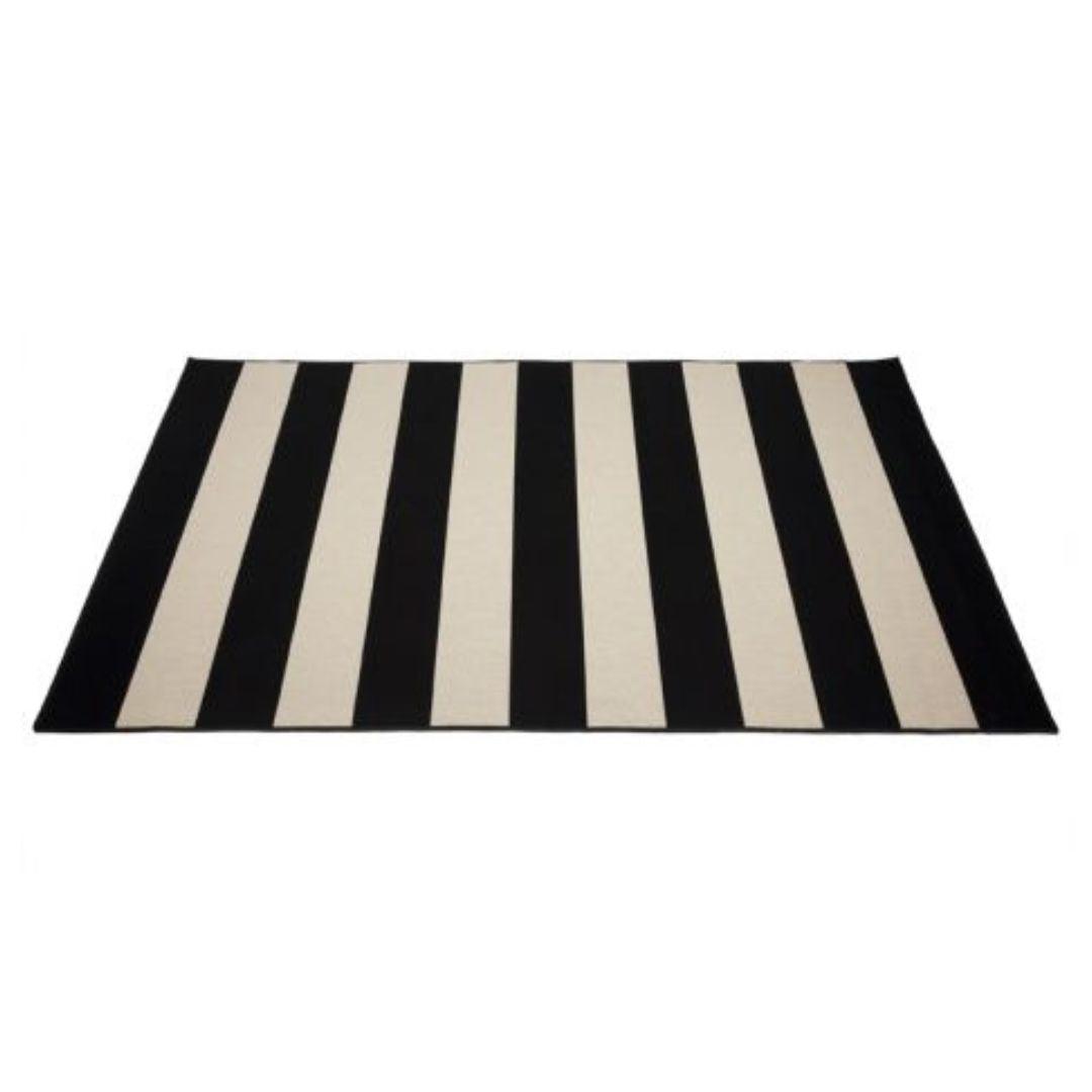 Nyoma Black & Cream Striped Outdoor Rug - Olan Living