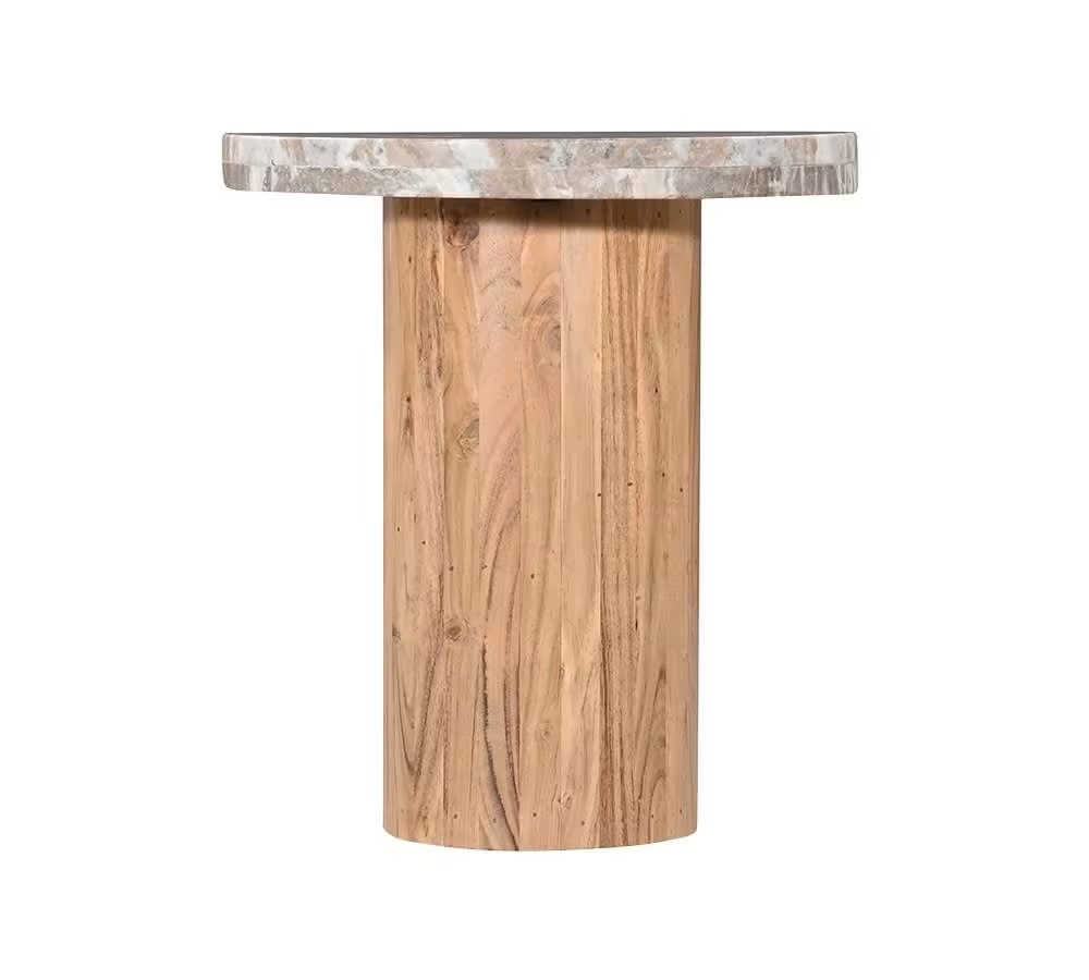 Alfred Toronto Marble & Acacia Wood Side Table - 46 cm