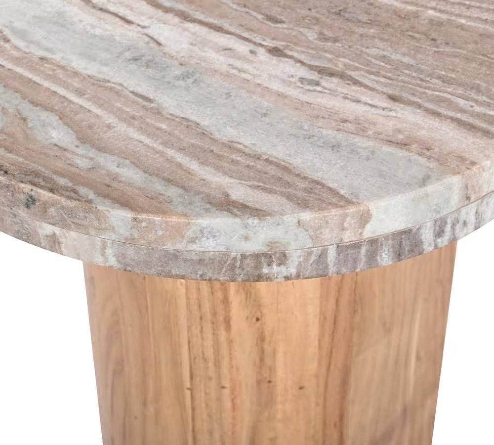 Alfred Toronto Marble & Acacia Wood Side Table - 46 cm