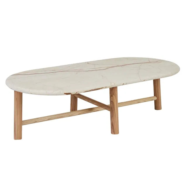 Artie Oval Marble Coffee Table - Brown Vein Marble - Natural Ash