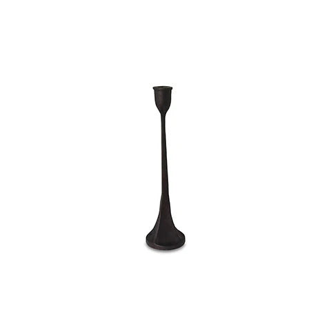 Cast metal candlestick with an aged black finish. short