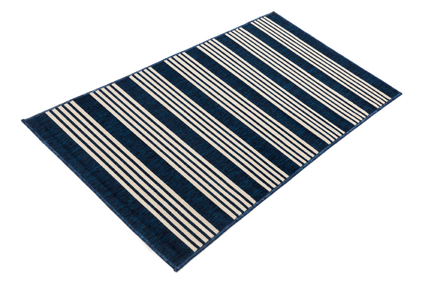 Mariona Blue Striped Outdoor Rug