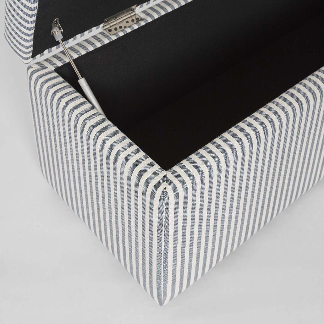 Newport Storage Ottoman White & Blue Pin Stripe