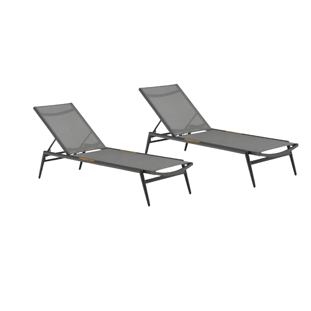 Set of 2 - Riva Outdoor Sunlounge with cushions - Charcoal