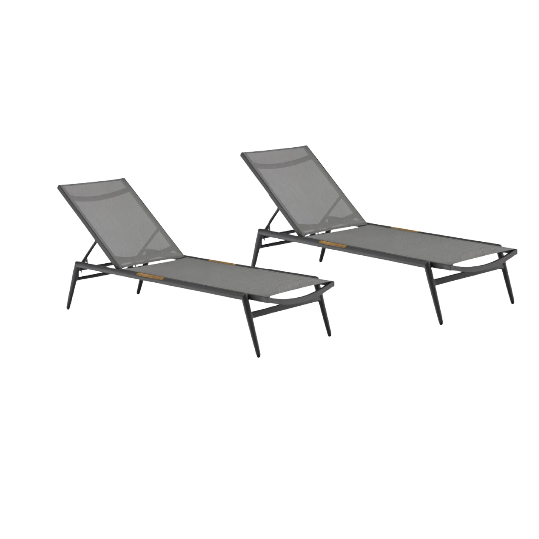 Set of 2 - Riva Outdoor Sunlounge- Charcoal