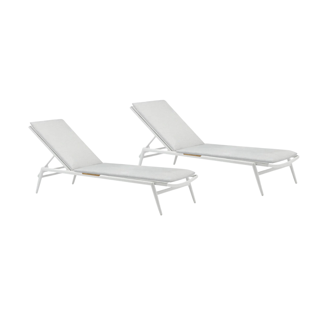 Set of 2 - Riva Outdoor Sunlounge with cushions - Light Grey