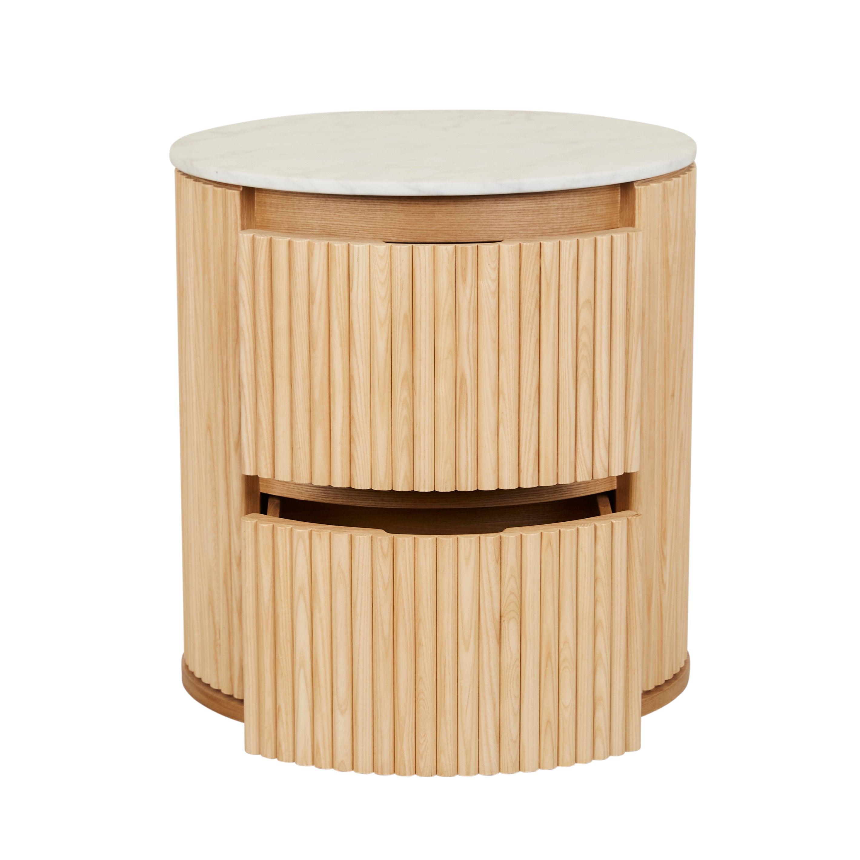 Benjamin Ripple Round Bedside-Natural Ash/Matt White Marble