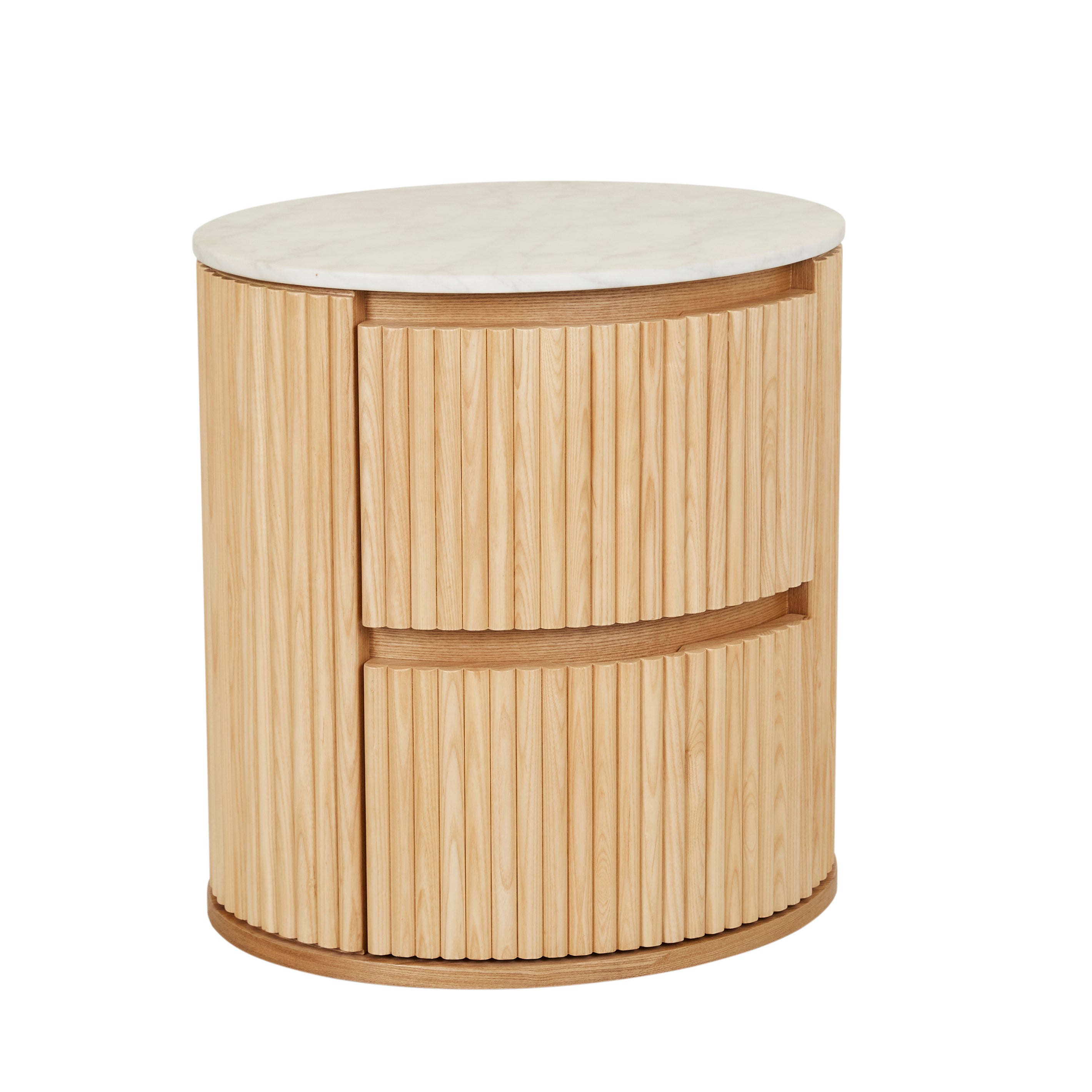 Benjamin Ripple Round Bedside-Natural Ash/Matt White Marble