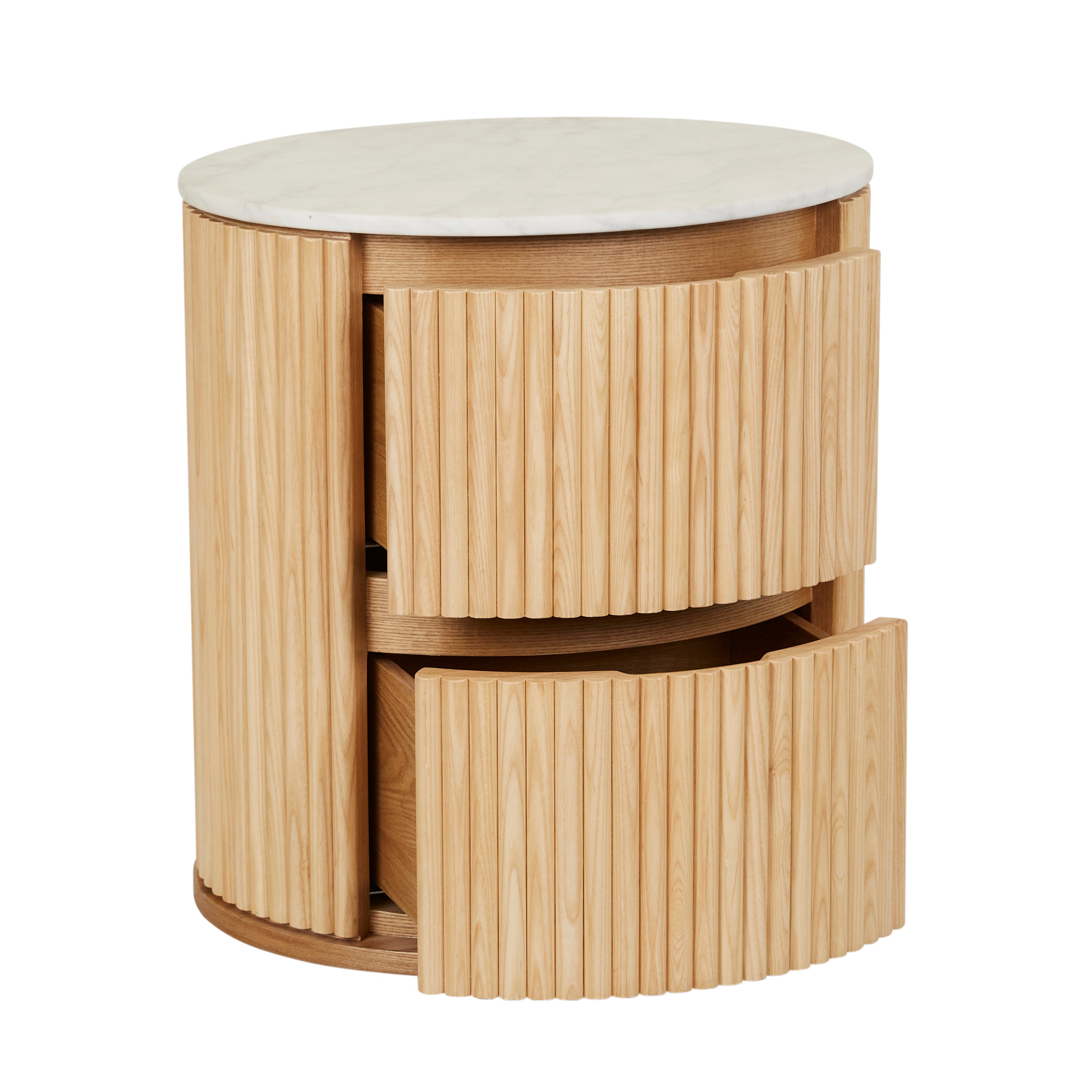 Benjamin Ripple Round Bedside-Natural Ash/Matt White Marble