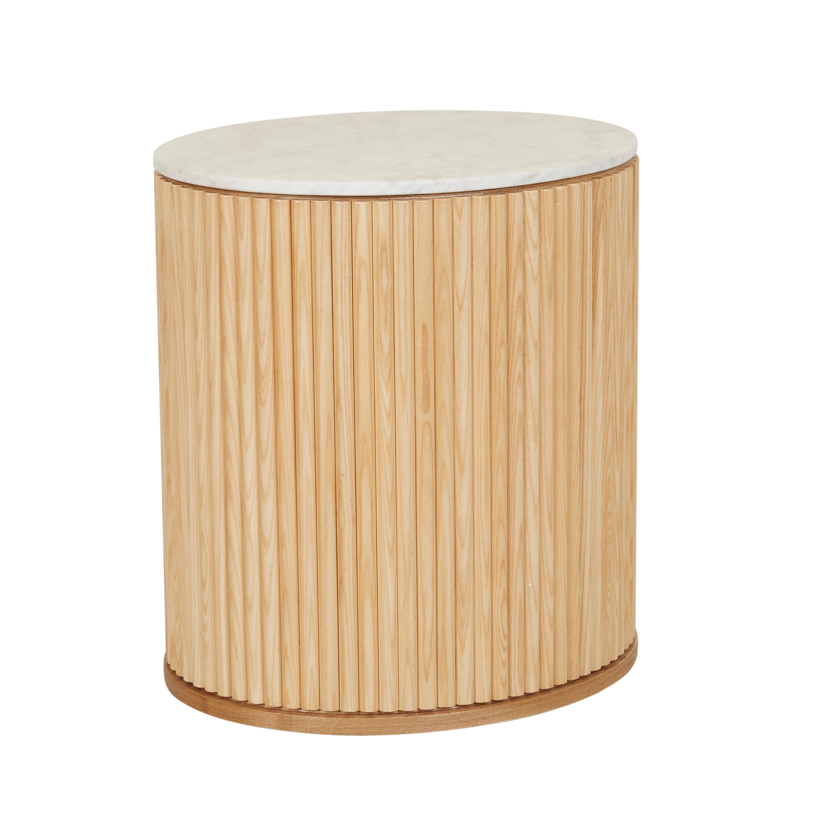 Benjamin Ripple Round Bedside-Natural Ash/Matt White Marble