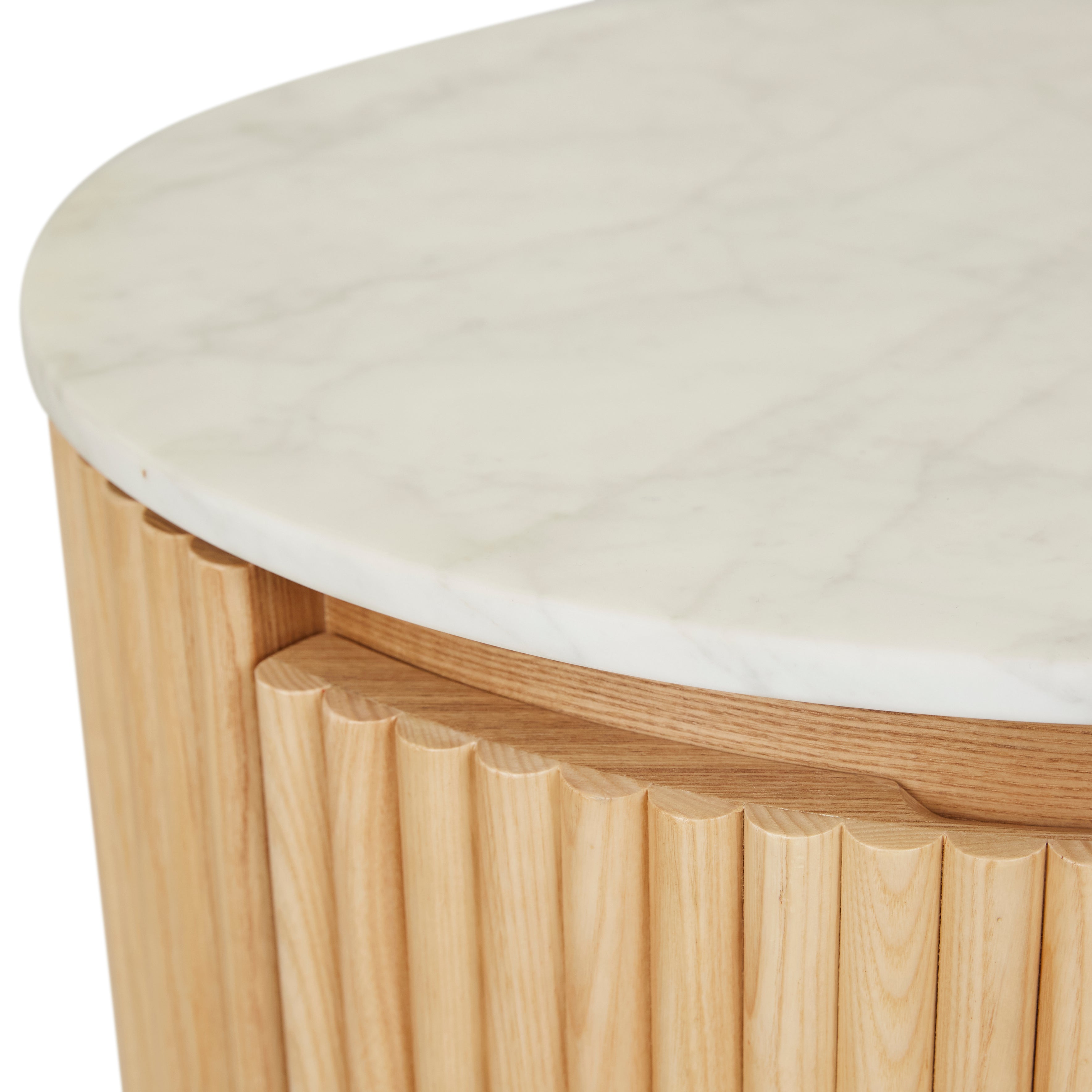 Benjamin Ripple Round Bedside-Natural Ash/Matt White Marble