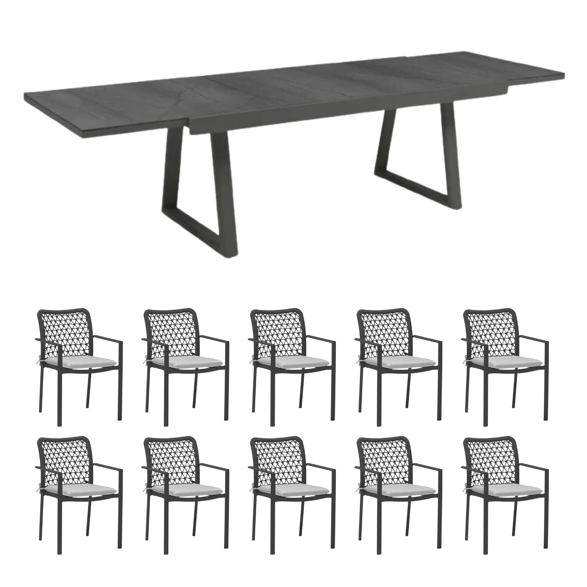 11 piece Verona Outdoor Dining Table Set Bundle - Charcoal