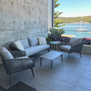 Faroe outdoor setting from Olan Living on location Central Coast