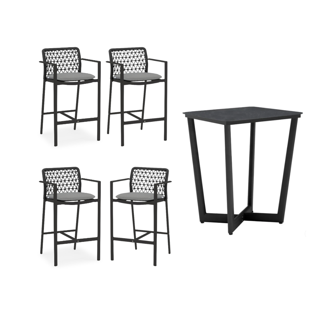 5 piece Verona Square Outdoor Bar Table Set - Charcoal