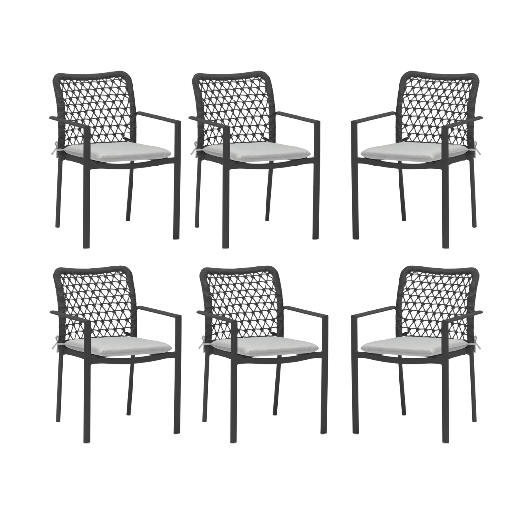 Set of 6 - Verona Outdoor Dining Chair - Charcoal