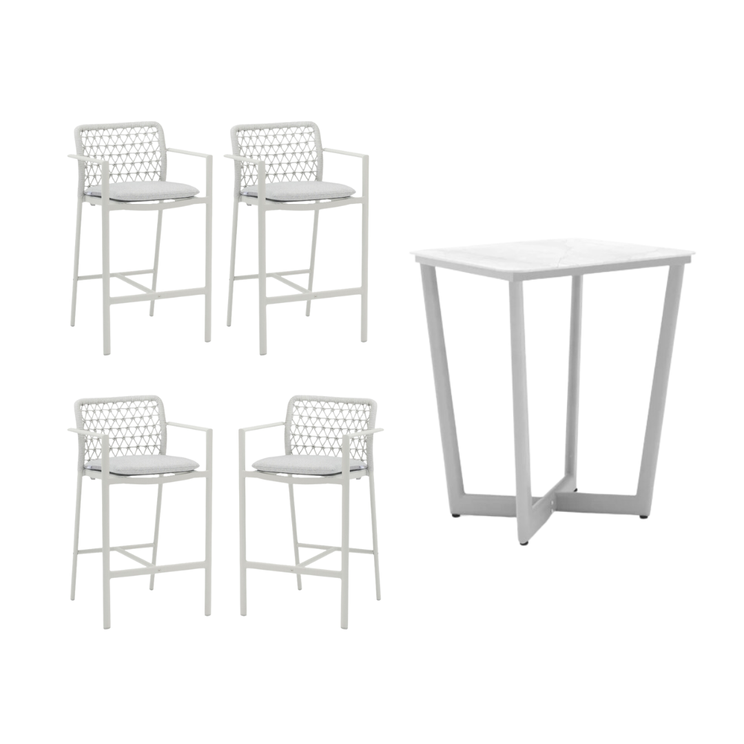 5 piece Verona Square Outdoor Bar Table Set - Light Grey