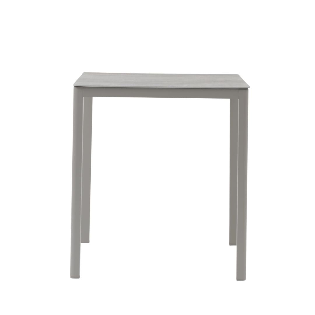 White outdoor bar table.  Powdercoated aluminium ceramic top.