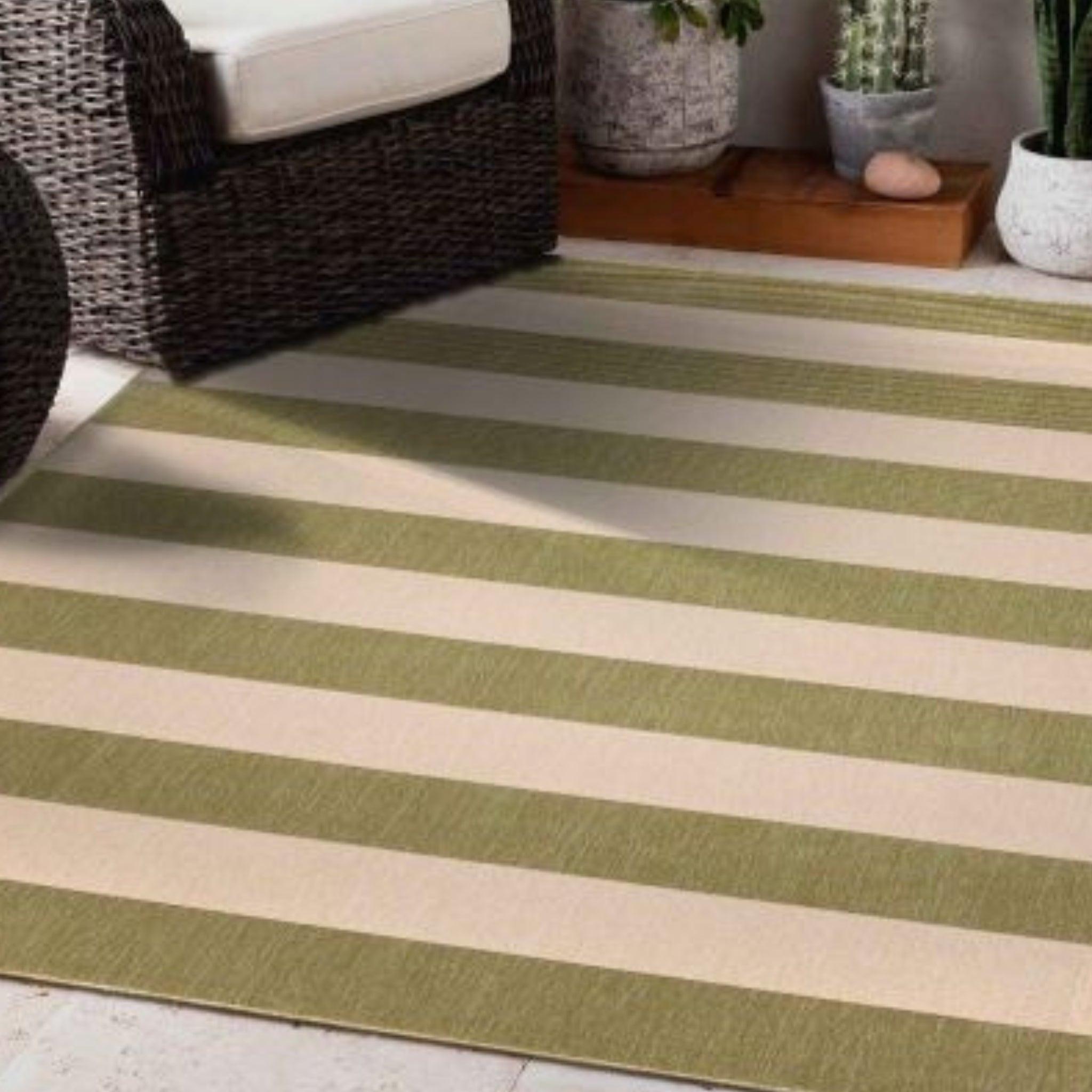 Nyoma Lime Striped Outdoor Rug - Olan Living